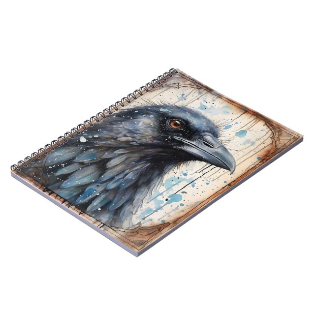 Raven Illustration med Watercolor Notebook Anteckningsbok (Vänstra Sidan)