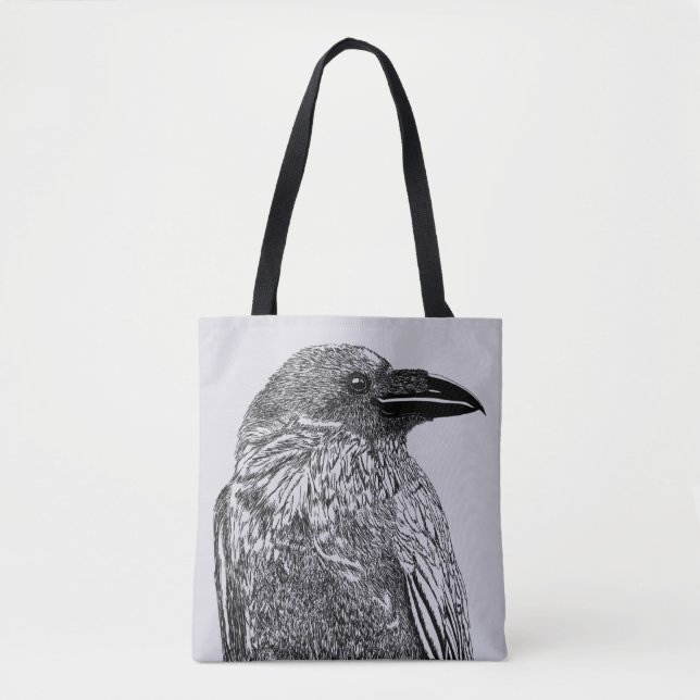 Raven Illustration Tote Bag Tygkasse (Framsida)