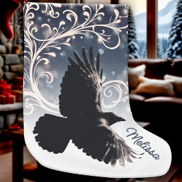 Raven in Flight Wintery Blue White Swirl Elegant Stor Julstrumpa