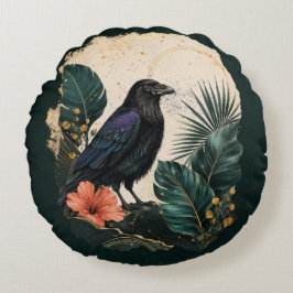 Raven in the Emerald Garden Rund Kudde