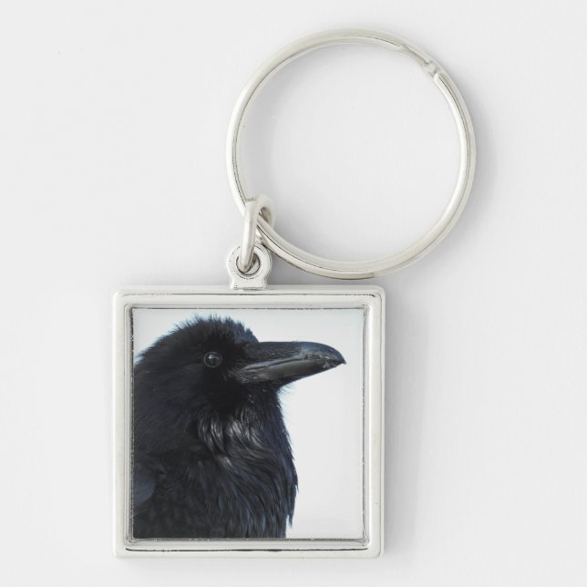 Raven Keychain Fyrkantig Silverfärgad Nyckelring (Framsidan)
