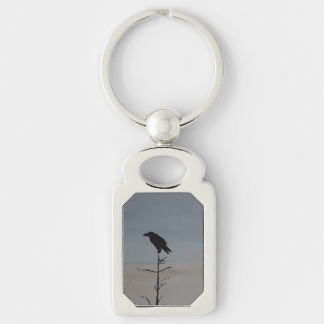 Raven Keychain Rektangulärt Silverfärgad Nyckelring (Framsidan)