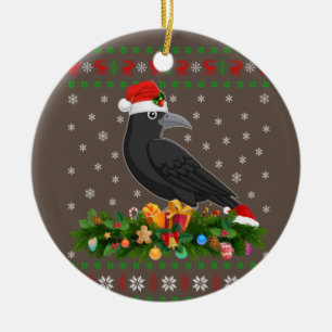 Raven Kråka Bird Älskare Julafton Santa Hat Ugly K Julgransprydnad Keramik