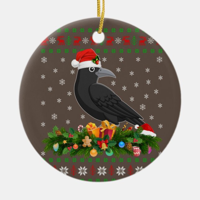 Raven Kråka Bird Älskare Julafton Santa Hat Ugly K Julgransprydnad Keramik (Framsidan)