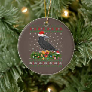 Raven Kråka Bird Älskare Julafton Santa Hat Ugly K Julgransprydnad Keramik