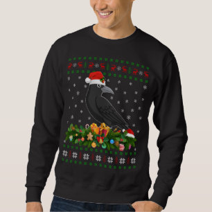 Raven Kråka Bird Älskare Julafton Santa Hat Ugly K Lång Ärmad Tröja