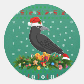 Raven Kråka Bird Älskare Julafton Santa Hat Ugly K Runt Klistermärke
