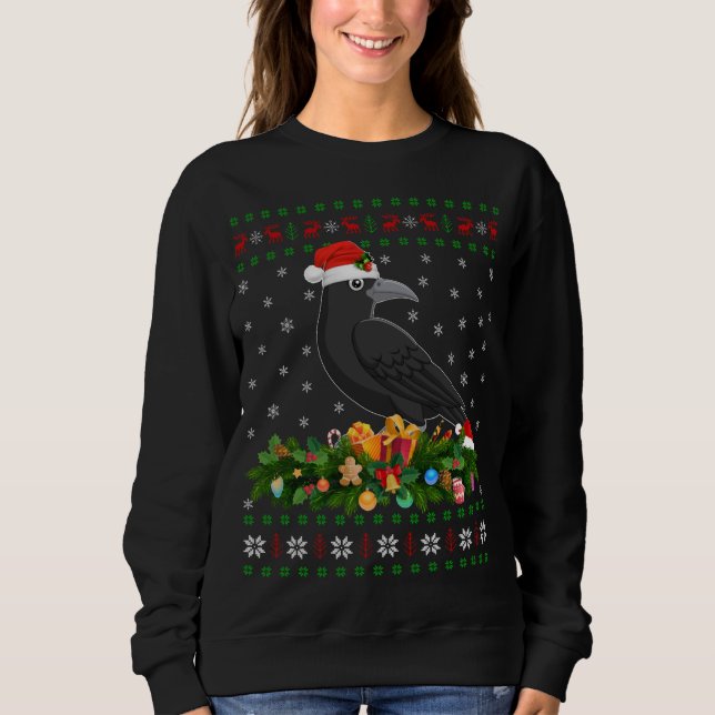 Raven Kråka Bird Älskare Julafton Santa Hat Ugly K T Shirt (Framsida)