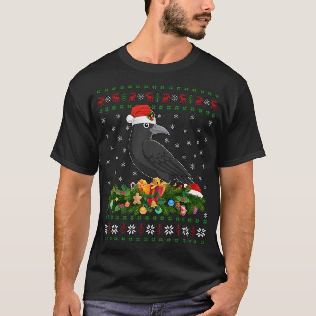 Raven Kråka Bird Älskare Julafton Santa Hat Ugly K T Shirt (Framsida)