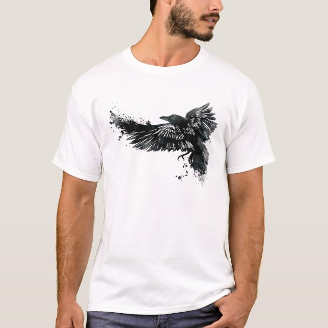 Raven Kråka Bird Raven Tee Tattoo Shirt Art T-shir (Framsida)