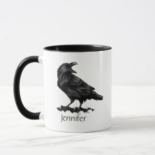 Raven Kråka Black Bird Animal Art Custom Name Mugg