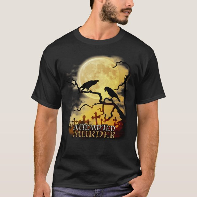 Raven Kråka försökte mörda Retro Måne Wiccan Paga. T Shirt (Framsida)
