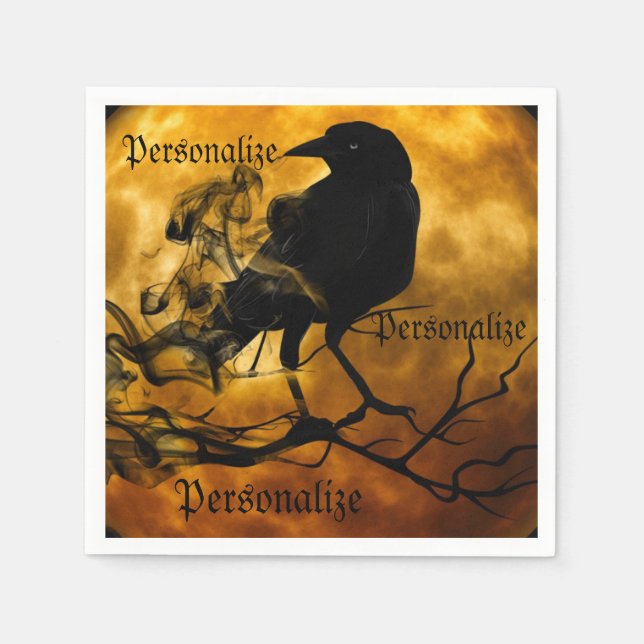 Raven kråka skörd måne faller svart orange pappersservett (Framsidan)