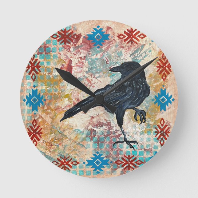 Raven Kråka Wall Clock Rund Klocka (Framsida)