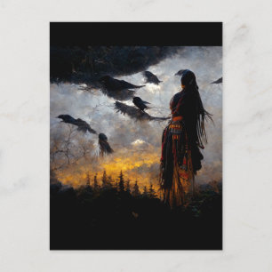 Raven kvinna vykort
