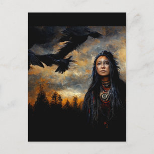 Raven kvinna vykort