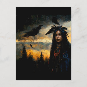 Raven kvinna vykort