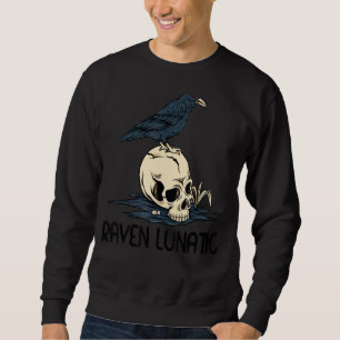 Raven Lunatic Roligt Bird Skull Goth Gothic Hallow Lång Ärmad Tröja