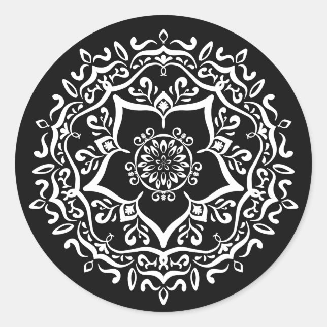 Raven Mandala Runt Klistermärke (Framsida)