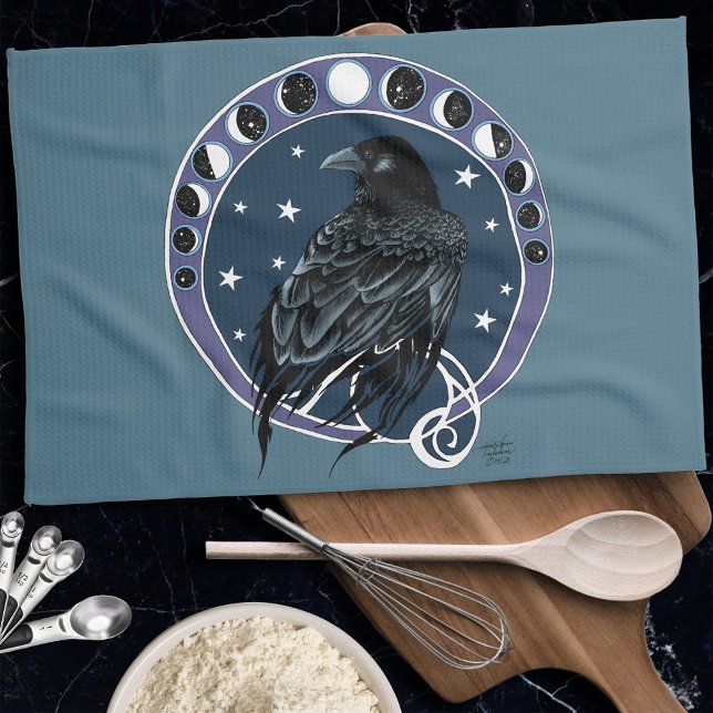Raven Måne Phases Stars Blue Kökshandduk (Skapare uppladdad)