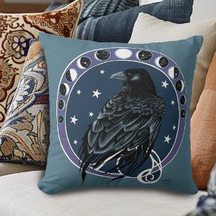 Raven Måne Phases Stars Blue Kudde