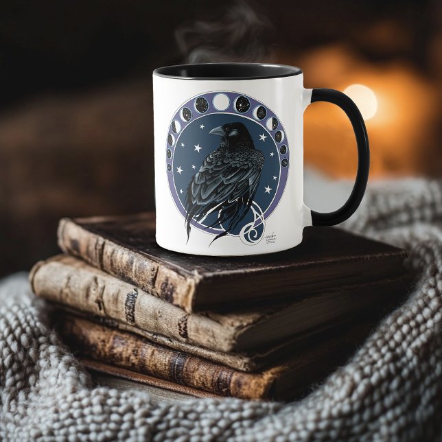Raven Måne Phases Stars Blue Mugg (Skapare uppladdad)