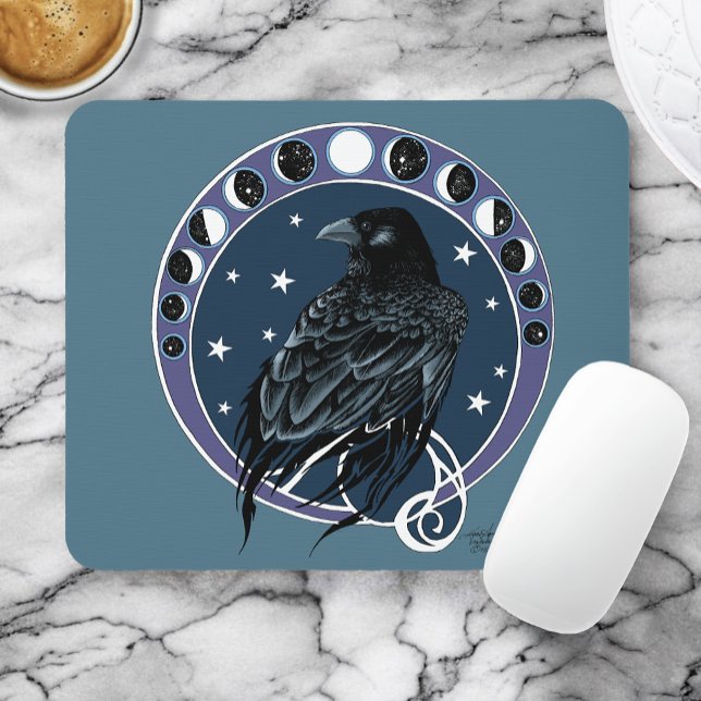Raven Måne Phases Stars Blue Musmatta (Skapare uppladdad)