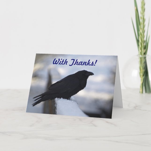 Raven "Med tack!" Kort för hälsning (Framsida)