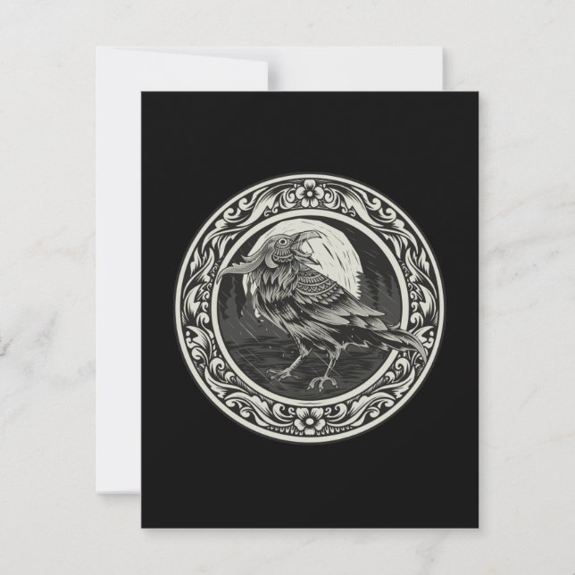 Raven Medallion Carving Art Bird Nature Card Kort (Framsida)