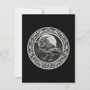 Raven Medallion Carving Art Bird Nature Card Kort