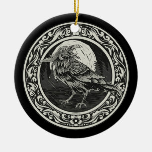 Raven Medallion Carving Art Bird Nature Ickmore Julgransprydnad Keramik