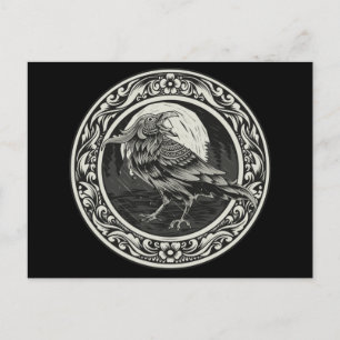 Raven Medallion Carving Art Bird Nature Mugg Vykort
