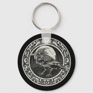 Raven Medallion Carving Art Bird Nature Nyckelring