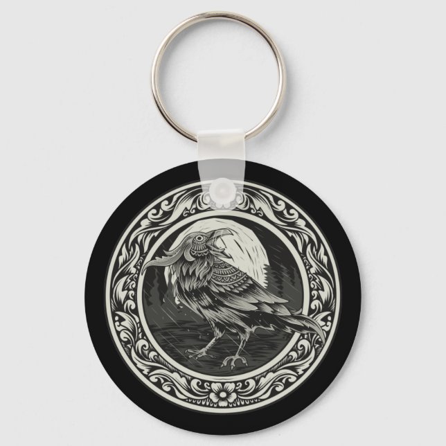 Raven Medallion Carving Art Bird Nature Nyckelring (Framsida)