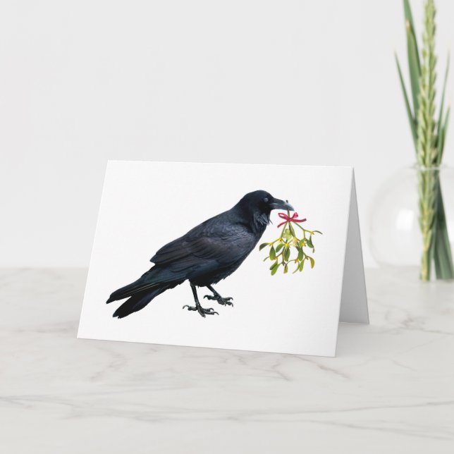 Raven Mistletoe Helgdag Card Kort (Framsida)