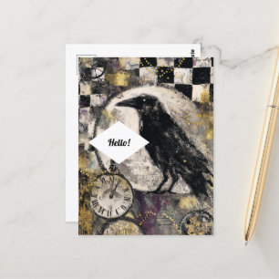 Raven Mixed Media Collage Vykort
