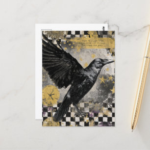 Raven Mixed Media Collage Vykort