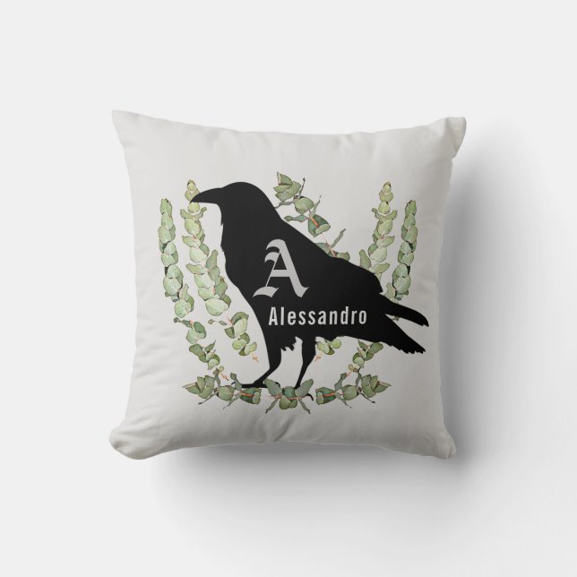 Raven Monogram Spirit Animal Totem White Kudde (Framsida)