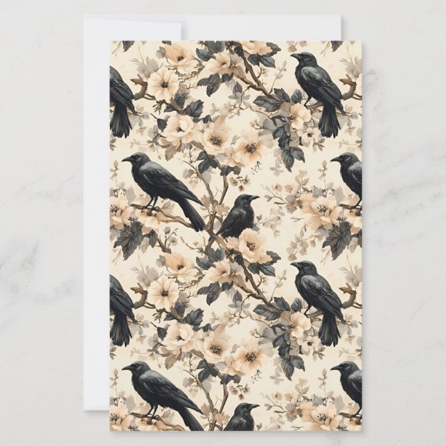 Raven mönster kråka blommigt träd Papprare Lakan (Framsida)