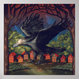 Raven Moonlight Witches Halloween Natt Poster