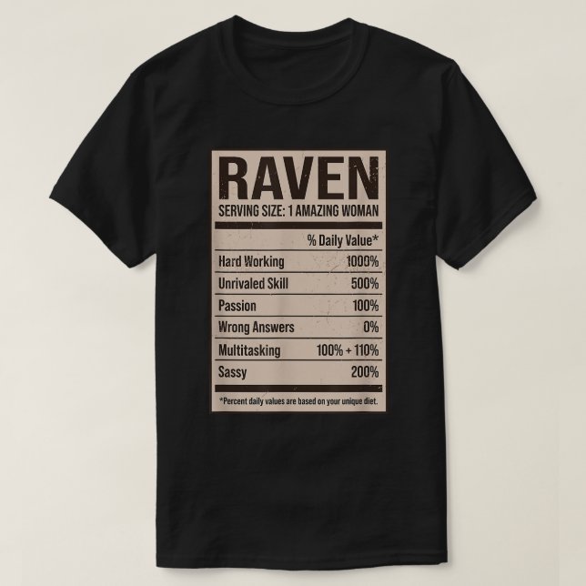 Raven Nutrition Facts Namn Nickname Alias Title fo T Shirt (Design framsida)