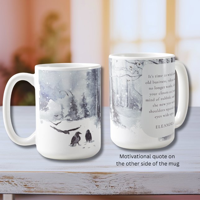 Raven Nya Början Motiverande Citat Kaffemugg (Raven New Beginnings Motivational Quote Coffee Mug-February)