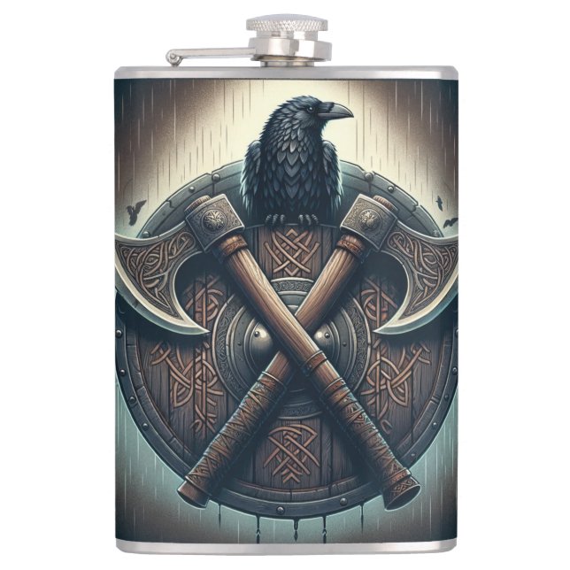 Raven och Axes - Norse Warrior Shield Wall Art Fickplunta (Framsidan)