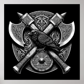 Raven och Axes - Norse Warrior Shield Wall Art Poster