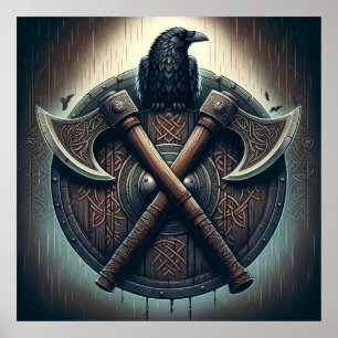 Raven och Axes - Norse Warrior Shield Wall Art Poster