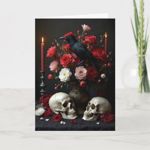 Raven och Döskallar med Bouquet Friend Birthday Kort