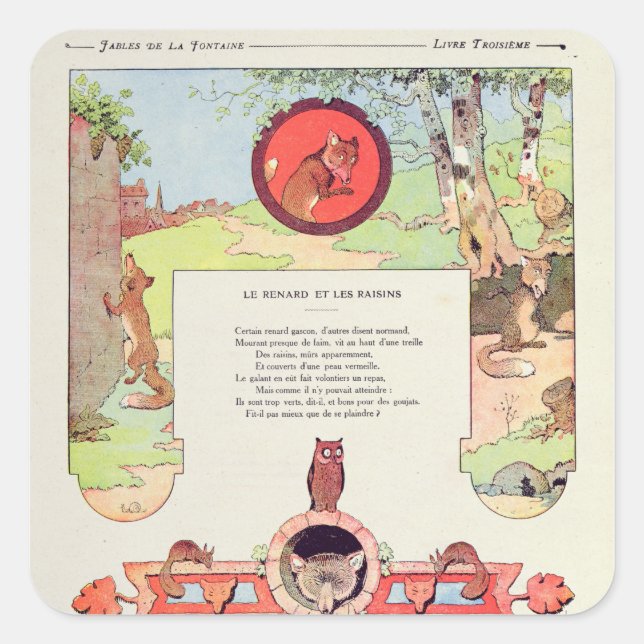 räven och druvorna fyrkantigt klistermärke (Framsida)
