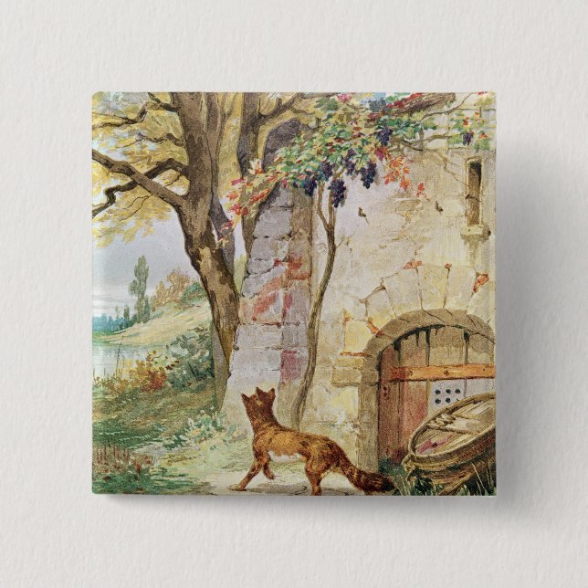 Räven och druvorna, illustration för knapp (Framsida)