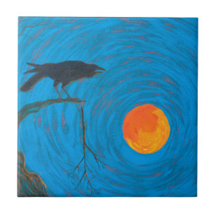 Raven och Full Moon Kakelplatta