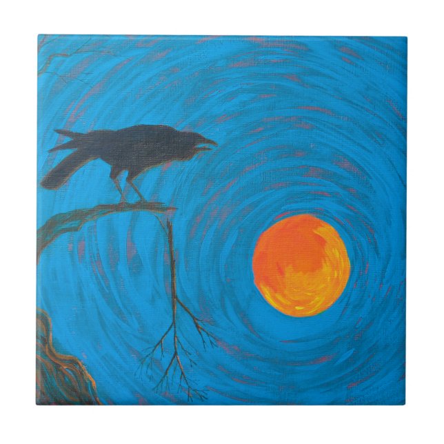 Raven och Full Moon Kakelplatta (Framsidan)